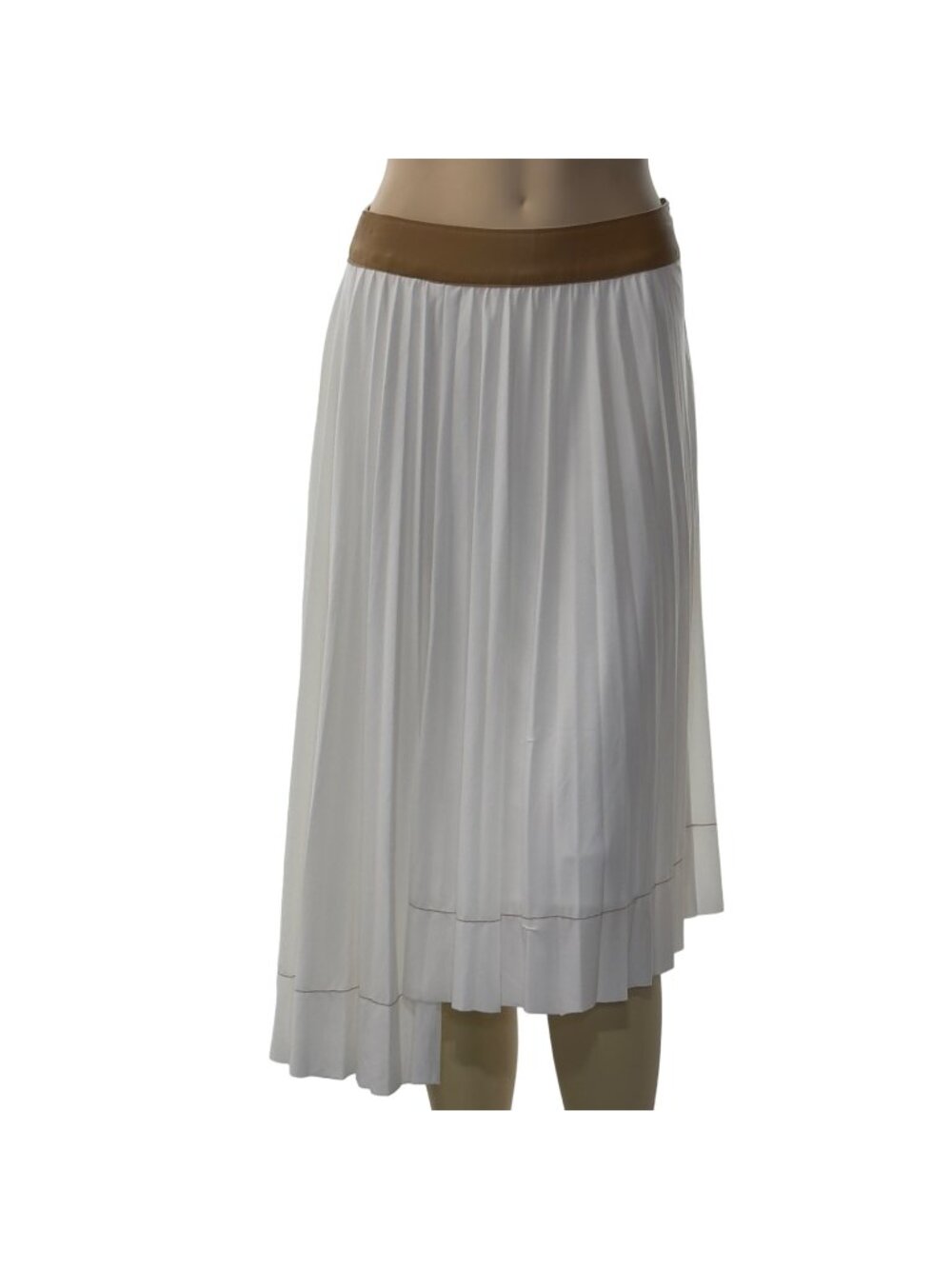 ZARA Women's Asymmetrical Pleated Midi Skirt White & Tan Size M